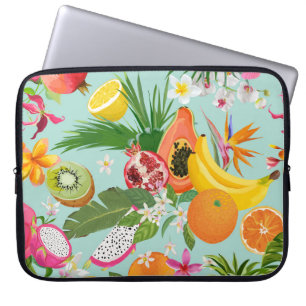 Tropische Früchte, Blume: Vintager Hintergrund. Laptopschutzhülle