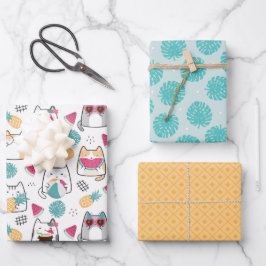 Tropische Früchte der Sommerkatze Geschenkpapier Set