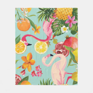 Tropische Früchte Flamingo Vintages Muster Fleecedecke