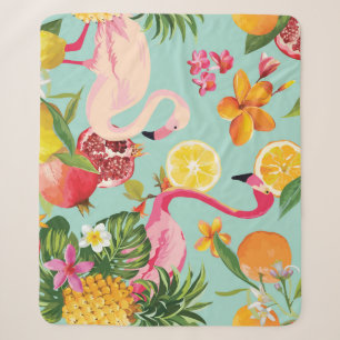 Tropische Früchte Flamingo Vintages Muster Sherpadecke