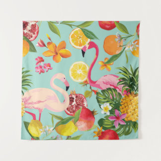 Tropische Früchte Flamingo Vintages Muster Wandteppich