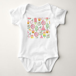Tropische Früchte in Aquarellfarbe, Eis-Muster. Baby Strampler