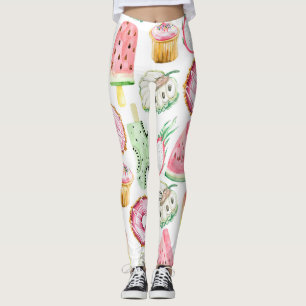Tropische Früchte in Aquarellfarbe, Eis-Muster. Leggings