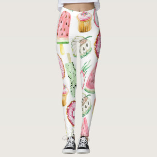 Tropische Früchte in Aquarellfarbe, Eis-Muster. Leggings