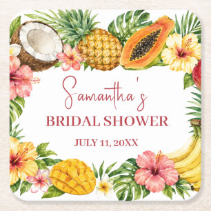 Tropische Früchte Kokosnuss Hawaiianische Hochzeit Rechteckiger Pappuntersetzer