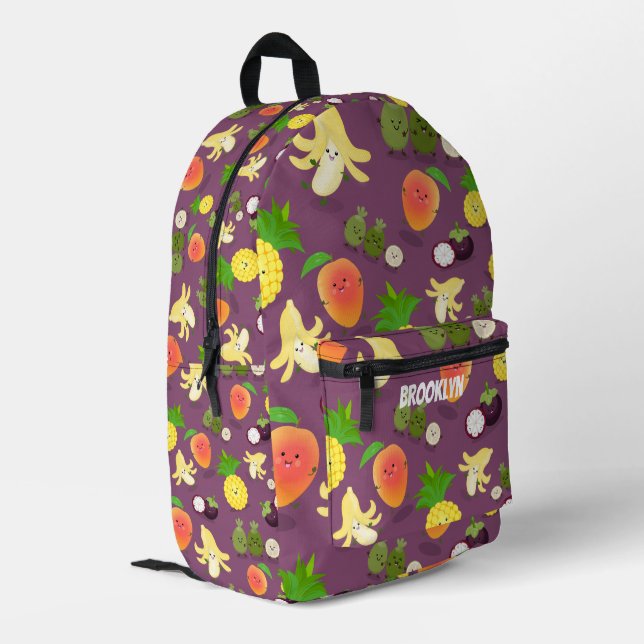 Tropische Früchte mit Happy Gesichtsmuster Bedruckter Rucksack (Rückseitige Ecke links)