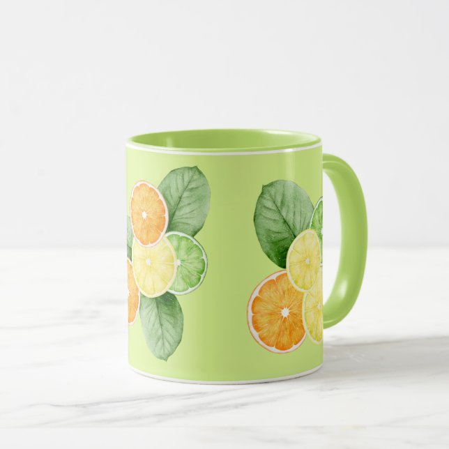 Tropische Früchte - Orangen, Zitronen, Limonen auf Tasse (VorderseiteRechts)