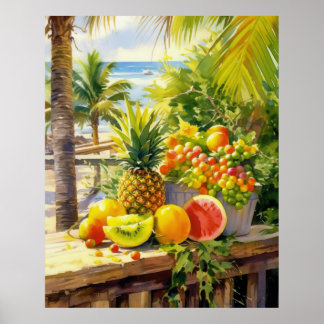 Tropische Früchte Paradies Wasserfarbe Poster