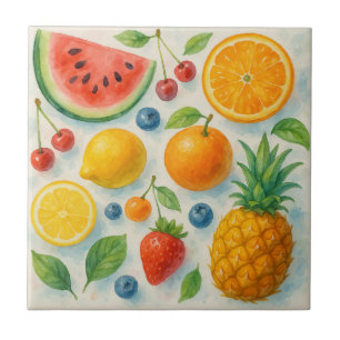 Tropische Früchteteile - Aquarellfarben Keramik Ar Fliese