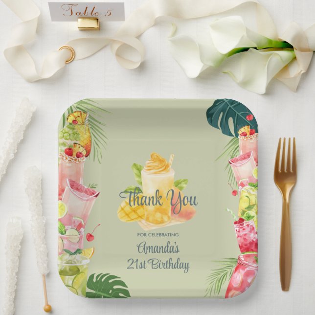 Tropische Fruchtgetränke Pool Party Erwachsene Geb Pappteller (Hochzeit)