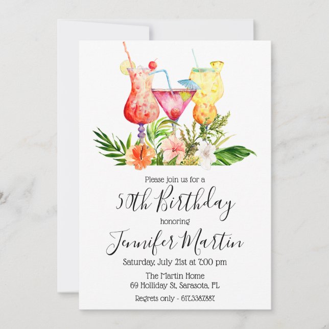 Tropische Geburtstagsparty Cocktail Drinks Einladu Einladung (Vorderseite)