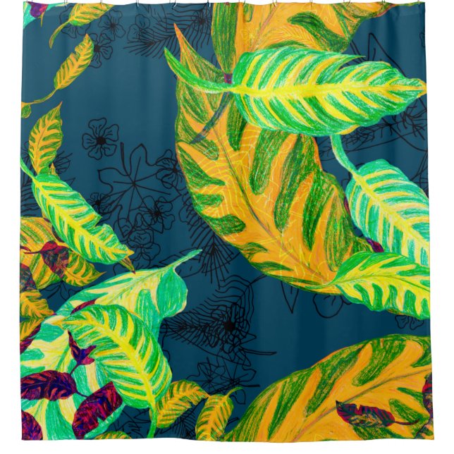 Tropische Gefärbte Krawatte Blue Gouache. Tropisch Duschvorhang (Vorderseite)