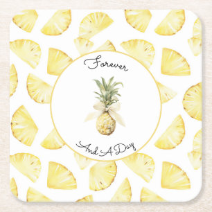 Tropische gelbe Ananas Hochzeit Rechteckiger Pappuntersetzer