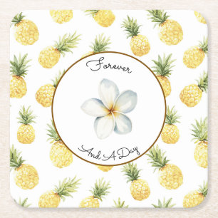 Tropische gelbe Ananas Hochzeit Rechteckiger Pappuntersetzer