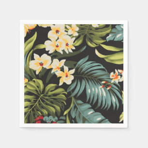 Tropische gelbe Blumen auf Grün und Schwarzem Serviette