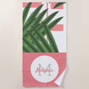 Tropische geometrische Palmwedel Monogramm Strand Strandtuch