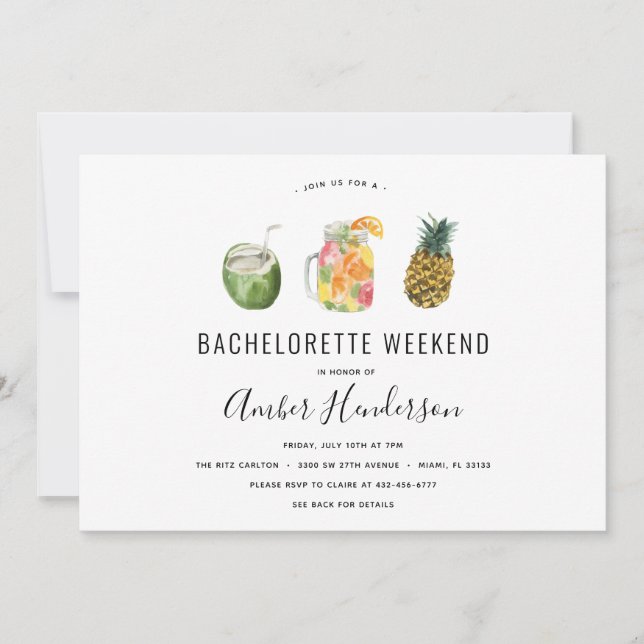 Tropische Getränke Bachelorette Einladung (Vorderseite)