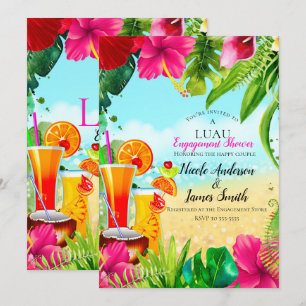 Tropische Getränke & Blumen Sommer-Luau-Hochzeitst Einladung