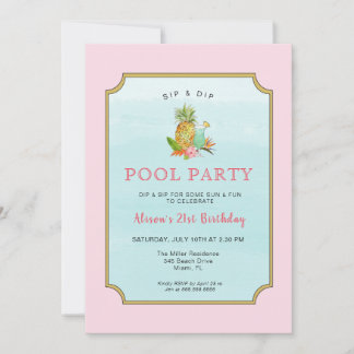 Tropische Getränke Pool Party Geburtstag Einladung