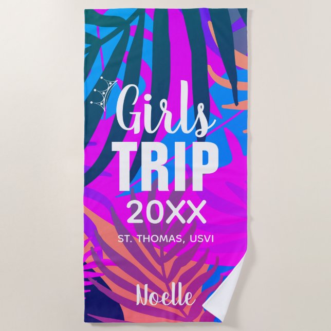 Tropische Girls-Reise mit Krone, Jahr und Namen Strandtuch (Vorderseite)