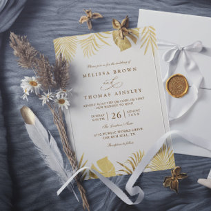 Tropische goldene Paradies Elegante QR-Code-Hochze Einladung