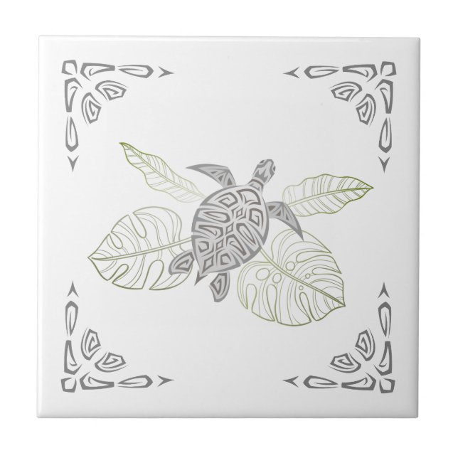 Tropische Grauschildkröte und Ornamente Fliese (Vorderseite)