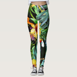Tropische Grün-Palmblätter BlumenToucan modern Leggings