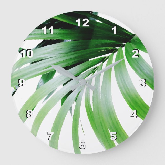 Tropische grüne Blätter Große Wanduhr (Vorderseite)