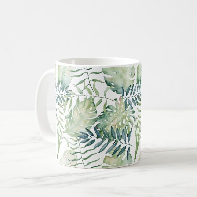 Tropische grüne Blätter Kaffeetasse (Vorderseite Links)
