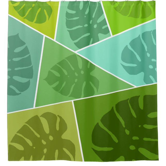 TROPISCHE GRÜNE BLÄTTER PATTERN DUSCHVORHANG (Vorderseite)