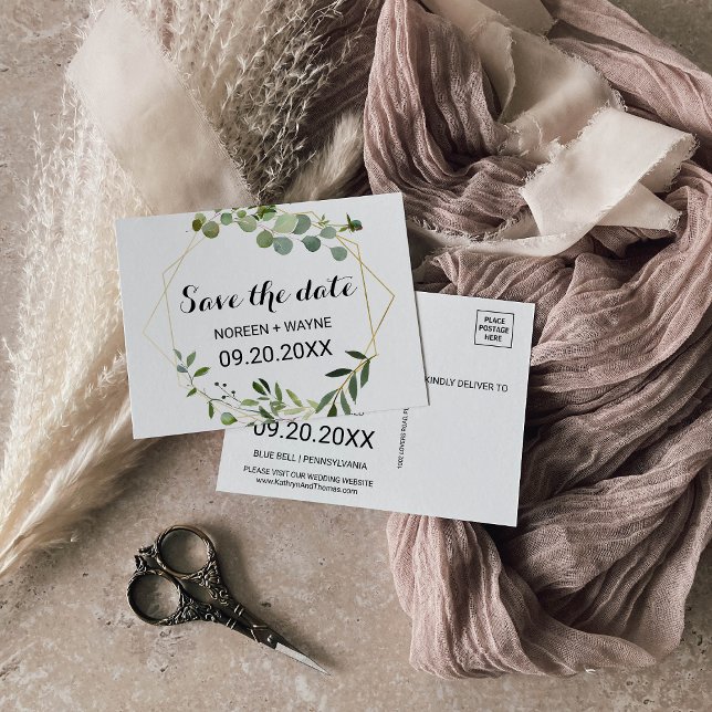 Tropische grüne Blätter Save the Date Karte (Von Creator hochgeladen)