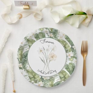 Tropische grüne Blätter Weiße Orchideen Hochzeit Pappteller