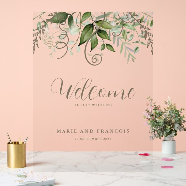 Tropische Grüne Hochzeit Willkommen Acrylschild (Hochzeit)