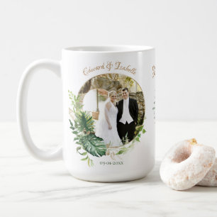 Tropische grüne Monstera-Blätter Foto-Hochzeitsges Kaffeetasse