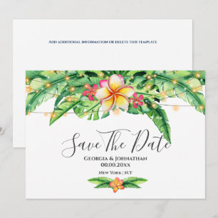 Tropische grüne Strandreihe Lichter frangipani Save The Date