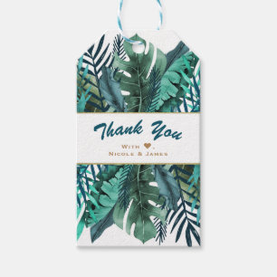 Tropische grüne Teal-Blätter Elegante weiße Hochze Geschenkanhänger