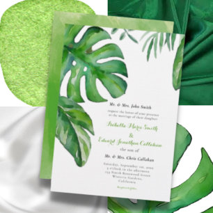 Tropische grüne Wasserfarbe Monstera-Blätter Hochz Einladung