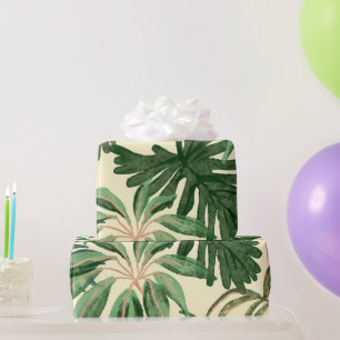 Tropische grüne Wasserfarbe Monstera & Palmwedel Geschenkpapier