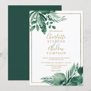 Tropische Grünpalme Blumen Wasserfarbe Hochzeit Einladung