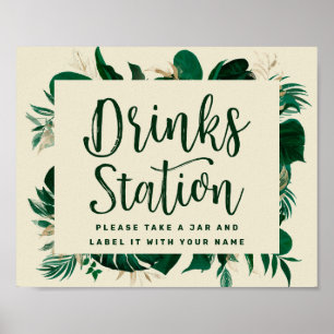 Tropische Grünpflanzen-Chic-Getränkestation Hochze Poster