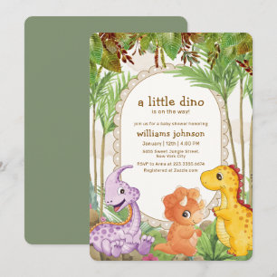 Tropische Grünpflanzen Dschungel Dinosaurier Baby  Einladung