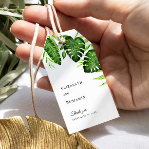 Tropische Grünpflanzen-Hochzeit Monstera-Blätter E Geschenkanhänger