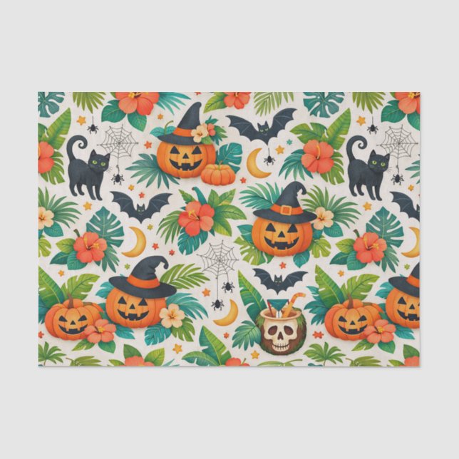 Tropische Halloween-Kürbisse Seidenpapier (Vorderseite)