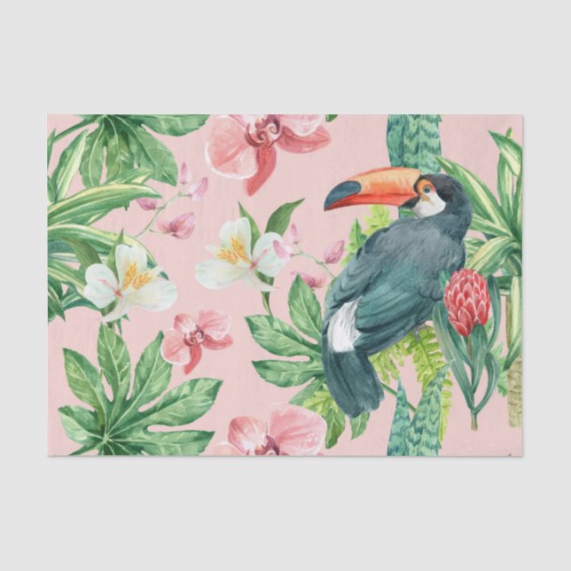 Tropische Hawaii-Vögel Blumenmuster Seidenpapier (Vorderseite)