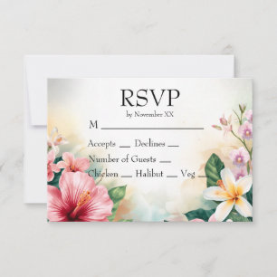 Tropische hawaiianische Blumen Bunte Hochzeit RSVP Karte