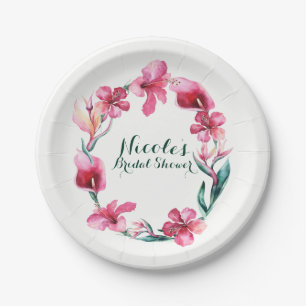 Tropische hawaiianische Blumen elegante Hochzeitsf Pappteller