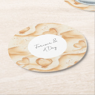 Tropische Herzen in Sand Beach Hochzeit Runder Pappuntersetzer