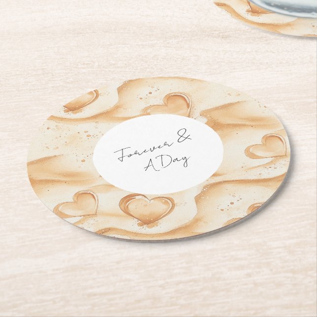 Tropische Herzen in Sand Beach Hochzeit Runder Pappuntersetzer (Angewinkelt)