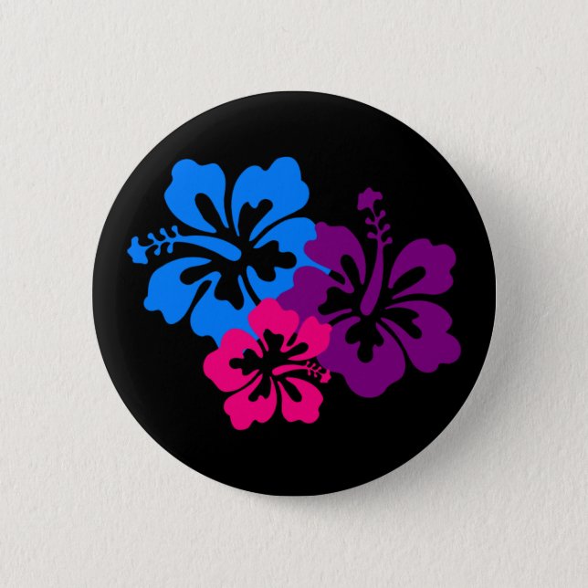 Tropische Hibiskus-Blumen in den hellen Farben Button (Vorderseite)
