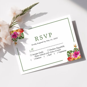 Tropische Hibiskus-Blumen-Palmblätter-Hochzeit-RSV RSVP Karte